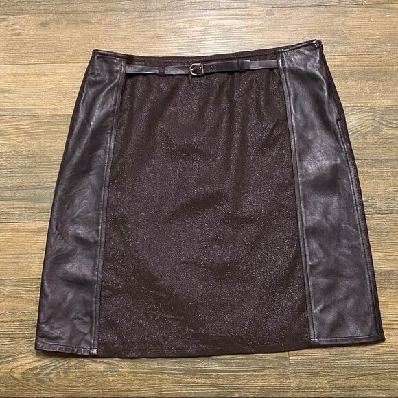 Cynthia Steffe Brown Metallic Textile Leather Side Panels Pencil Skirt 14 - Picture 1 of 10